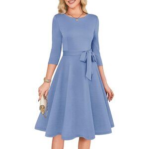 Women's Dusty Blue 3/4 Sleeve Vintage Flattering A-line Vintage Cocktail Dresses
